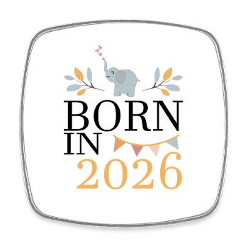Born in 2026 Baby Elefant bald Mama Geschenk - Viereckiger Kühlschrankmagnet - Weiß - Vorne