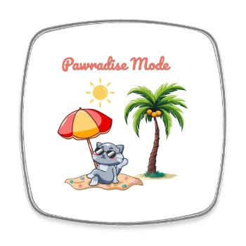Pawradise Mode – Summer Cat Beach Vibes - Square fridge magnet - white - Front