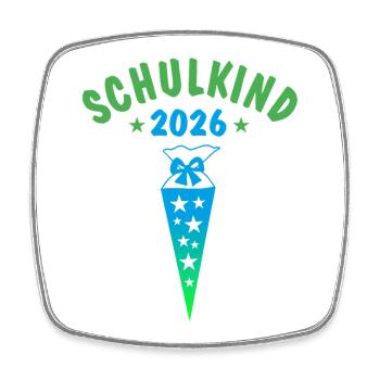 Schulkind 2026 Schultüte Sterne - blau grün - Viereckiger Kühlschrankmagnet - Weiß - Vorne
