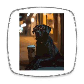 Night lounge dog with sunglasses - Square fridge magnet - white - Front