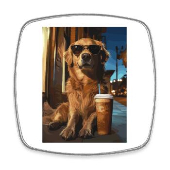 Golden Retriever mit Eiskaffee - Viereckiger Kühlschrankmagnet - Weiß - Vorne