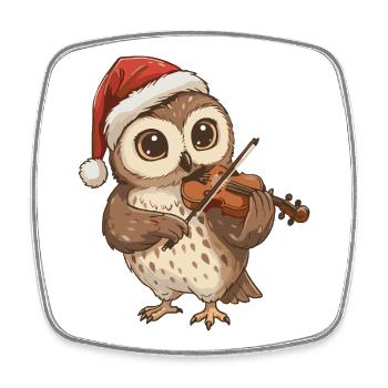 Christmas Owl Bird Playing Violin Art - Square fridge magnet - white - Front