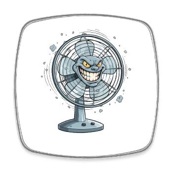 Grimmiger Ventilator Cartoon - Viereckiger Kühlschrankmagnet - Weiß - Vorne