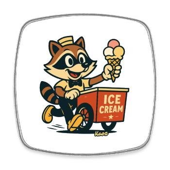 Vendeur de glaces au raton laveur Rétro - Magnet carré - blanc - Devant
