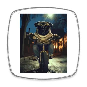 Carlin à vélo la nuit - Magnet carré - blanc - Devant