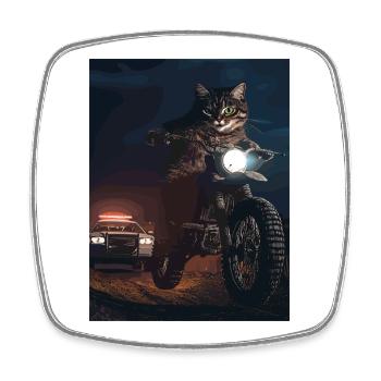 Night cat on motorcycle - Square fridge magnet - white - Front
