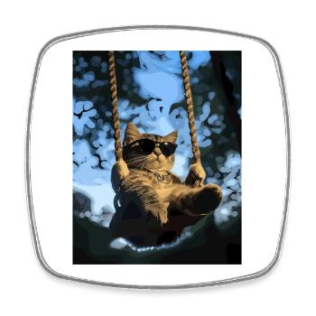 Cat swinging in the sunlight - Square fridge magnet - white - Front