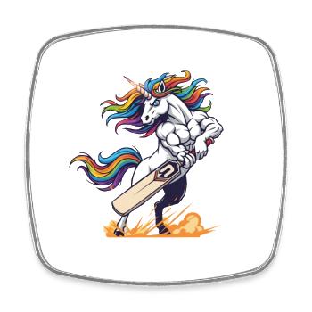 Muscular unicorn with cricket bat - Square fridge magnet - white - Front