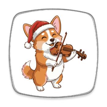Le chien corgi de Noël jouant du violon - Magnet carré - blanc - Devant