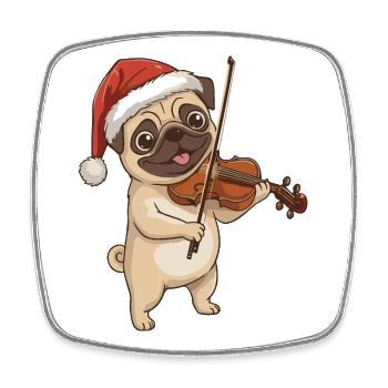 Weihnachts-Mops spielt Geigenkunst - Viereckiger Kühlschrankmagnet - Weiß - Vorne