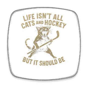 Hockey Katze Humor Eishockey Fan Geschenkidee - Square fridge magnet - white - Front