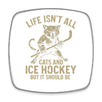 Hockey Katze Humor Eishockey Fan Geschenkidee - Square fridge magnet - white - Front