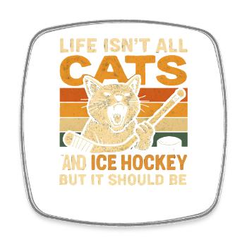 Hockey Katze Humor Eishockey Fan Geschenkidee - Viereckiger Kühlschrankmagnet - Weiß - Vorne