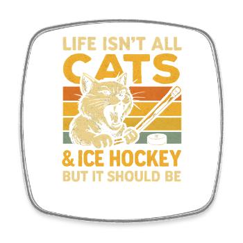 Hockey Katze Humor Eishockey Fan Geschenkidee - Viereckiger Kühlschrankmagnet - Weiß - Vorne