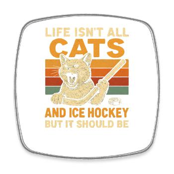 Hockey Katze Humor Eishockey Fan Geschenkidee - Square fridge magnet - white - Front