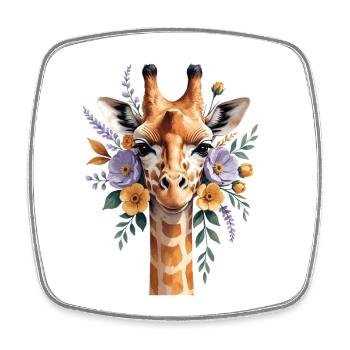 Giraffe mit Blütenkranz - Viereckiger Kühlschrankmagnet - Weiß - Vorne