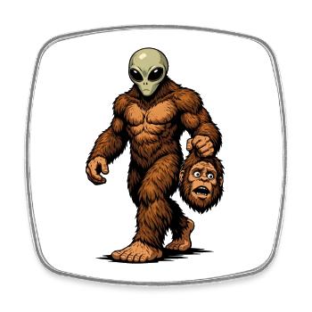 Bigfoot Alien Sasquatch UFO Science Fiction - Square fridge magnet - white - Front