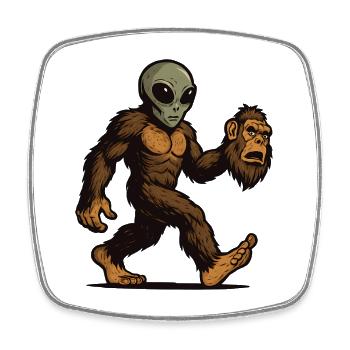 Bigfoot Alien Sasquatch UFO Science Fiction - Square fridge magnet - white - Front