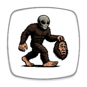 Bigfoot Alien Sasquatch UFO Science Fiction - Square fridge magnet - white - Front