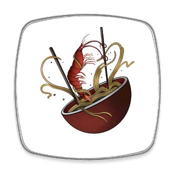 Garnelen-Ramen-Shirt – Japanisches Nudel-Kunst-Tee - Viereckiger Kühlschrankmagnet - Weiß - Vorne