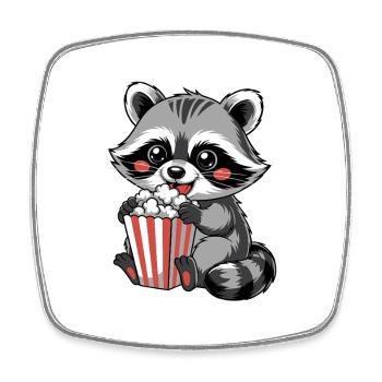 Kuschelnder Waschbär Popcorn - Viereckiger Kühlschrankmagnet - Weiß - Vorne