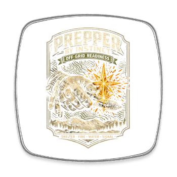Prepper Survivalist Shelter Fire Water - Square fridge magnet - white - Front