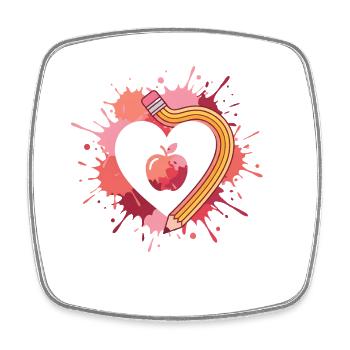 Heart Pencil Apple Motif for Teacher - Square fridge magnet - white - Front