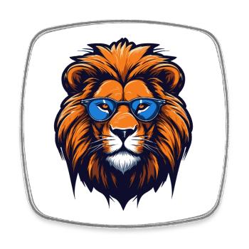 Lion aux lunettes bleues - Pop Art - Magnet carré - blanc - Devant