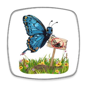 Butterfly with sign for more nature dare - Square fridge magnet - white - Front