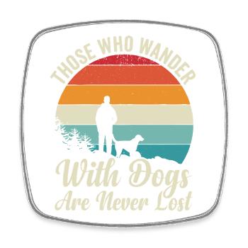 Those Who Wander With Dogs Retro Sunset - Square fridge magnet - white - Front