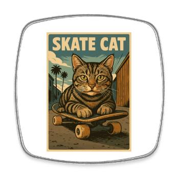 Skate Katze auf Skateboard Retro Poster - Viereckiger Kühlschrankmagnet - Weiß - Vorne
