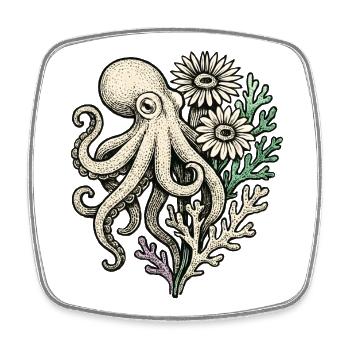 Oktopus mit Korallenblüten - Viereckiger Kühlschrankmagnet - Weiß - Vorne