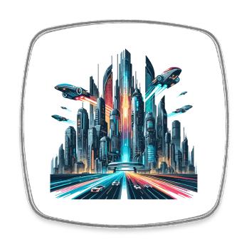 Neon city of the future - Square fridge magnet - white - Front