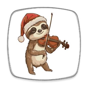 Animal paresseux de Noël jouant du violon - Magnet carré - blanc - Devant