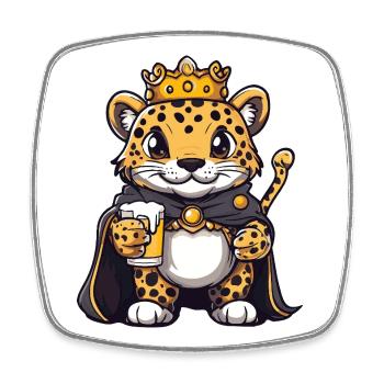 Leopard Beer King - Square fridge magnet - white - Front