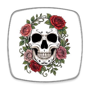 Skull & Red Roses, Gothic, Skull, Rock - Viereckiger Kühlschrankmagnet - Weiß - Vorne