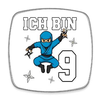 I'm 9 Ninja 9th Birthday Blue Karate - Square fridge magnet - white - Front