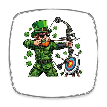  St Patricks Day Archery Leprechaun Bow Hunter - Square fridge magnet - white - Front