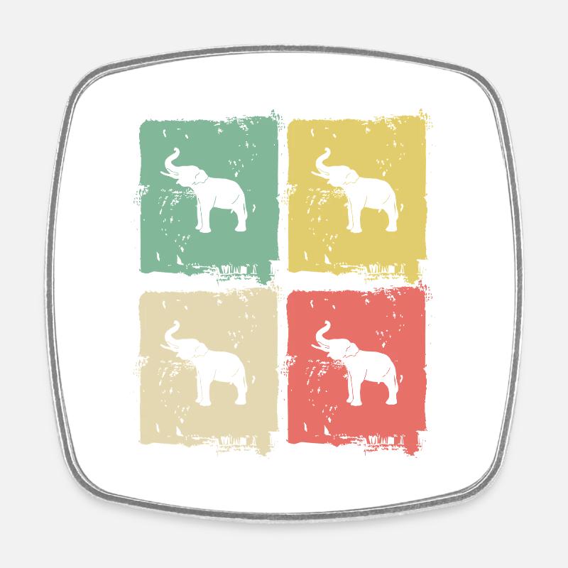 Elephant Quadri Pastel Pattern - Square fridge magnet - white