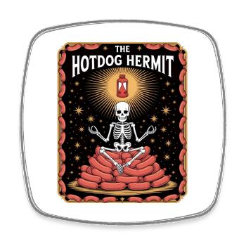 The Hotdog Hermit Skeleton Meditates On Sausages - Square fridge magnet - white - Front