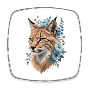 Wildcat in Floral Wreath Blue - Square fridge magnet - white - Front
