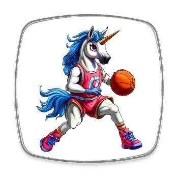 Basketball Einhörner - Viereckiger Kühlschrankmagnet - Weiß - Vorne