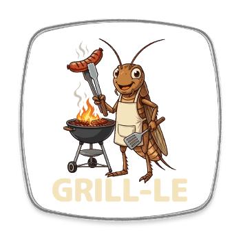 Grill at the Grill Funny Pun BBQ - Square fridge magnet - white - Front