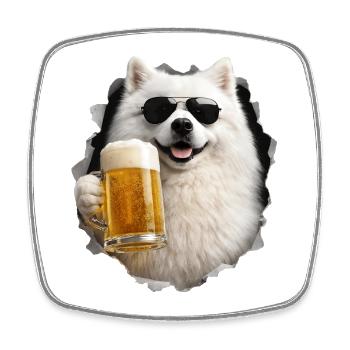 Japanischer Spitz Bier - Viereckiger Kühlschrankmagnet - Weiß - Vorne