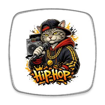 HipHop Katze mit Mikro - Viereckiger Kühlschrankmagnet - Weiß - Vorne