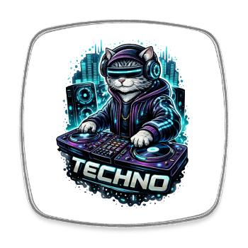 Techno-Kater am DJ-Pult - Viereckiger Kühlschrankmagnet - Weiß - Vorne