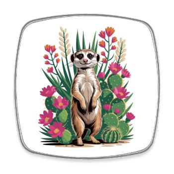 Meerkat with Cacti T-Shirt - Cactus & Flowers - Square fridge magnet - white - Front