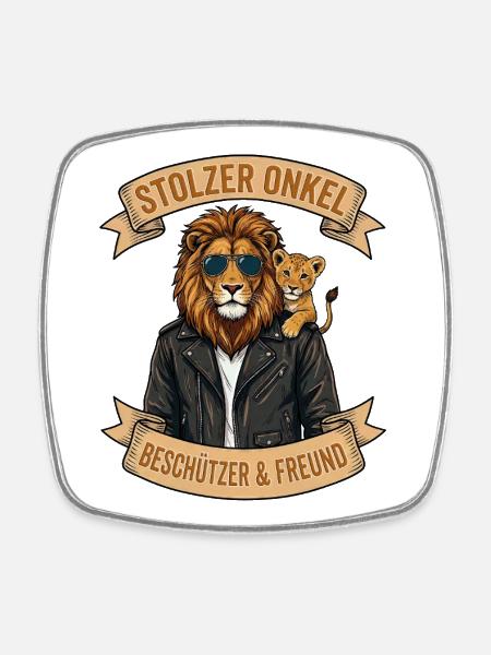 Lion Uncle: Protector & Friend - Square fridge magnet - white