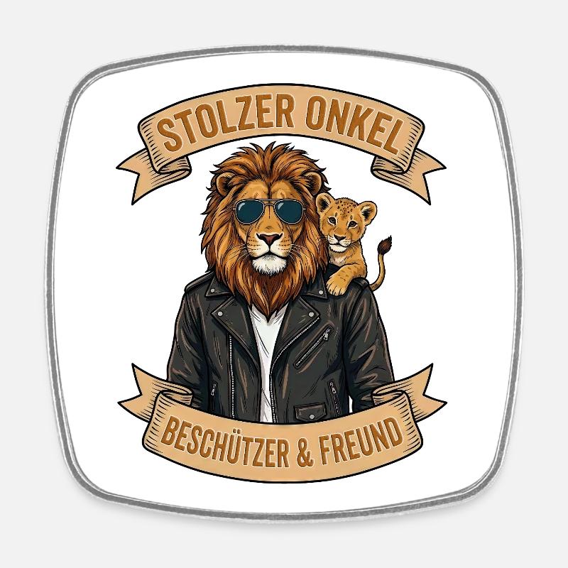 Lion Uncle: Protector & Friend - Square fridge magnet - white