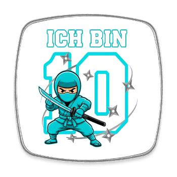 Ich bin 10 Ninja 10. Geburtstag Türkis - Viereckiger Kühlschrankmagnet - Weiß - Vorne